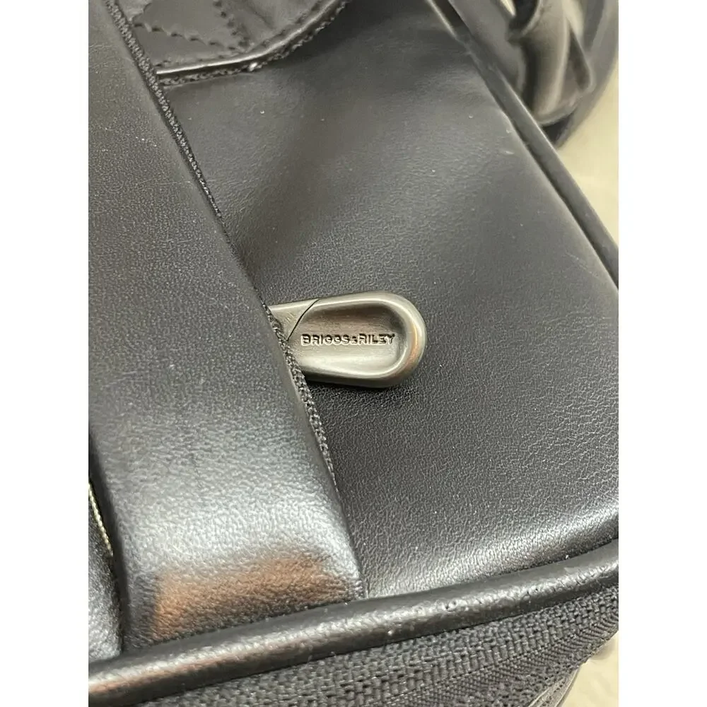 BRIGGS & RILEY LB104X Black Leather Expandable Laptop Commute Briefcase Bag